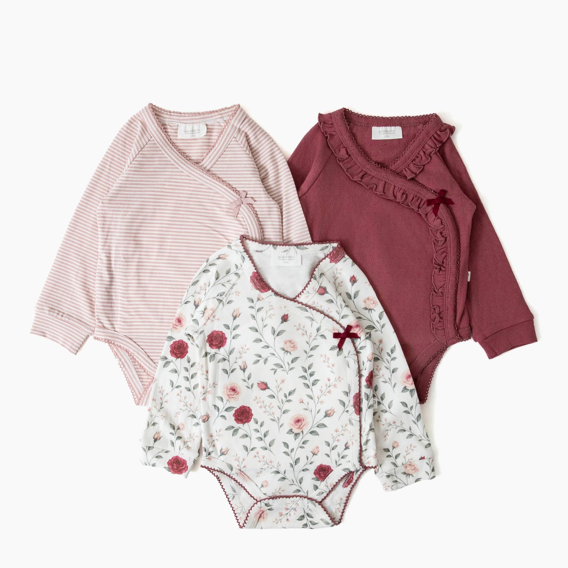 Picolette by Olivia Culpo Baby Girls' Floral 3pk Long Sleeve Bodysuits - Pink