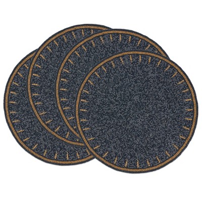 Navy Blue Beaded Round Placemats Set of 4