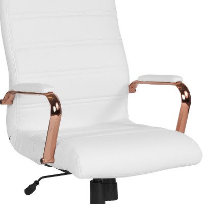 White LeatherSoft High Back Executive Swivel Chair with Rose Gold Metal Frame