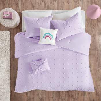 Queen Kelsey Cotton Jacquard Pom Pom Comforter Set Lavender