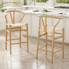 Sapphtopaz Modern Counter Height Bar Stools 1pc, Fully Assembled Wishbone Bar Stools with Weave Rattan for Kitchen Island - 2 of 4
