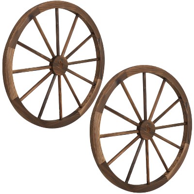 Sunnydaze Indoor/Outdoor Wooden Rustic Western Style Wagon Wheel Yard Landscape Porch Patio Décor - 30" - Natural - 2pk