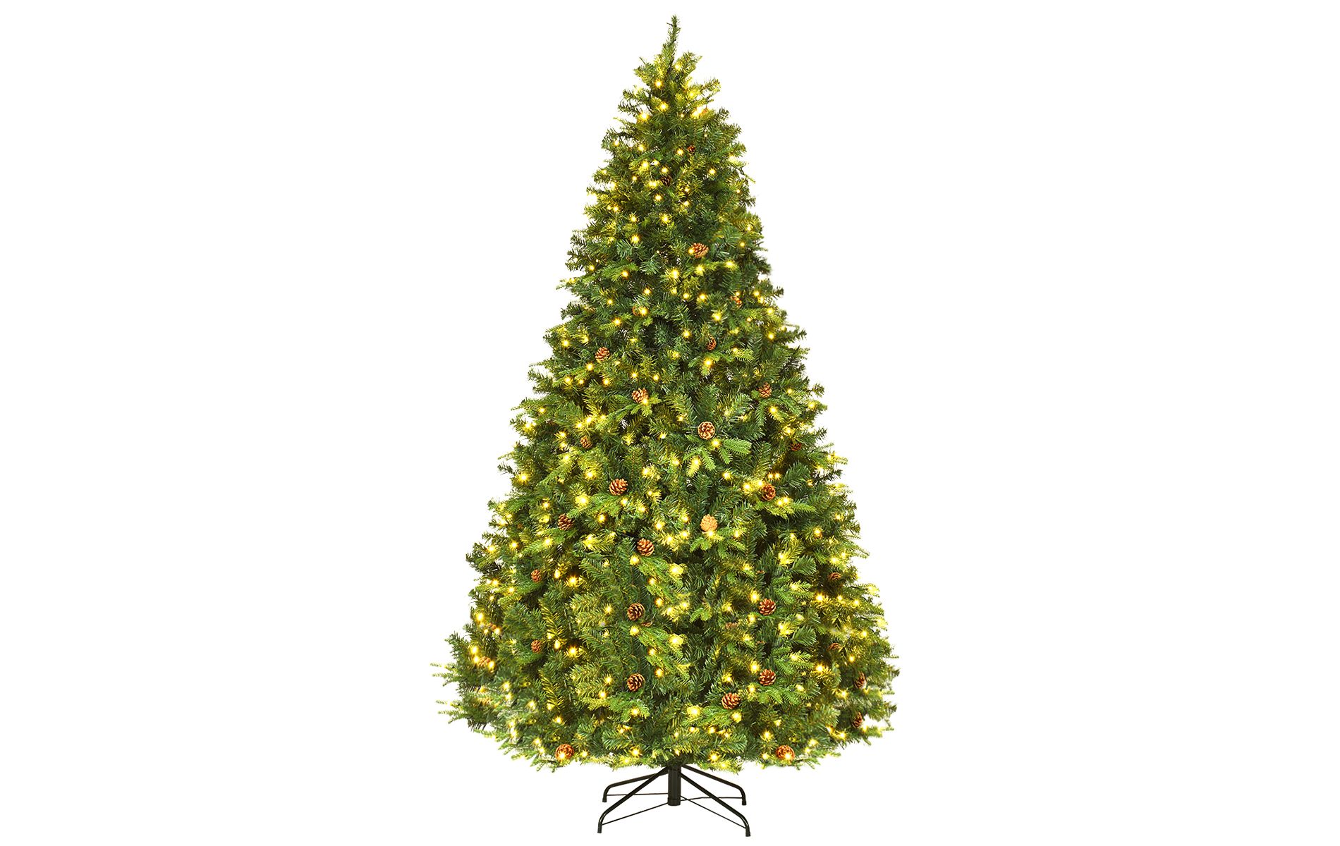 Costway 8Ft Pre-Lit Christmas Tree Hinged 600 LED Lights Pine Cones
