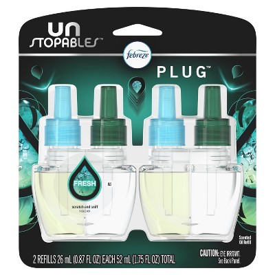 Febreze Unstopables Odor-Eliminating PLUG Air Freshener, Fresh, (2) .87 fl. oz. Oil Refill