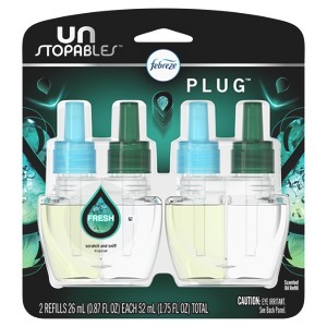 Febreze Unstopables Odor-Eliminating PLUG Air Freshener, Fresh, (2) .87 fl. oz. Oil Refill - 1 of 4