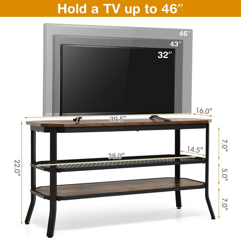 Costway 3-tier TV Stand Console Table Media Entertainment Center w/Mesh Storage Shelf, 4 of 11