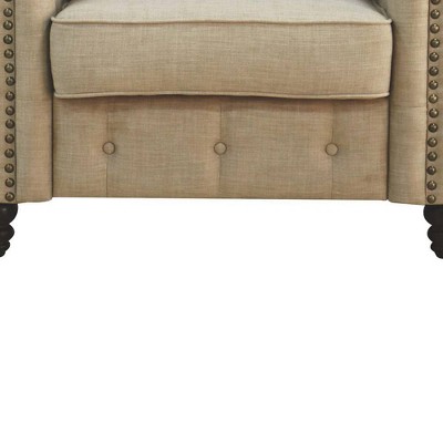 Sustainably Sourced Beige Linen and Leather Accent Chair