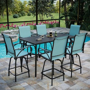 Captiva Designs 7pc Slatted Top Rectangle Metal Bar Table with X-Shaped Cross Bracket & Sling Swivel Bar Stools - 1 of 4