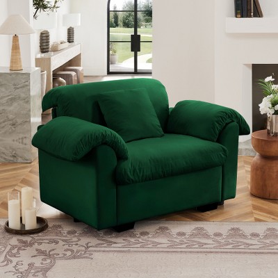 MYINDA Modern Deep Seat Single Sofa, Upholstered Accent Chair With Storage Function for Living Room, GREEN