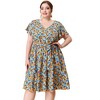 Agnes Orinda Women's Plus Size Floral Printed V neck Empire Waist Flared Casual Midi Dresses - 3 of 4