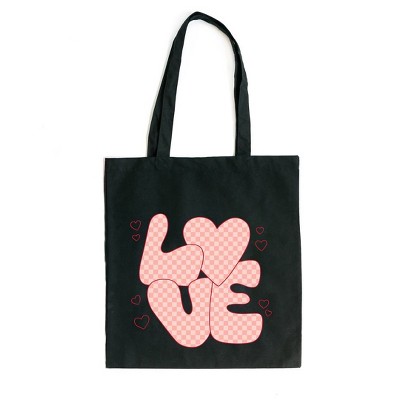 City Creek Prints Valentines Love Pink Canvas Tote Bag - 15x16 - Black