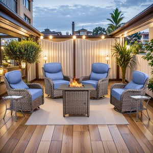 Buenhomino 5/7pcs Outdoor Patio Outdoor Conversation Fire Pit Set with Swivel Rocker Armchairs for Garden, Poolside, Backyard - 1 of 4