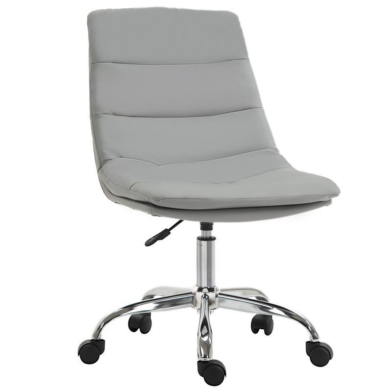 Vinsetto Armless Office Chair Ergonomic Computer Desk Chair Mid-Back Upholstered Task Chair with PU Leather, Adjustable Height and Swivel Seat, 1 of 7