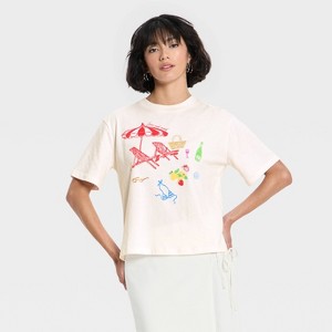 Women's Relaxed Short Sleeve Beach Graphic T-Shirt - Future Collective White - 1 of 3