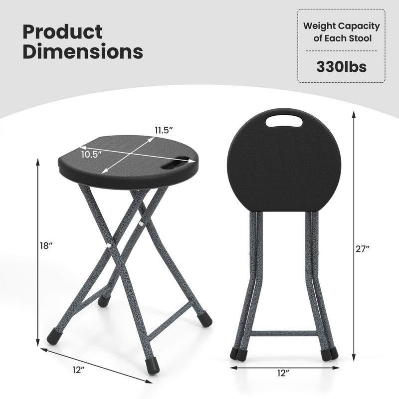 Costway 1/2 PCS 18"H  Folding Stool Portable & Foldable Camping Chair with Built-in Handle Black, 3 of 11