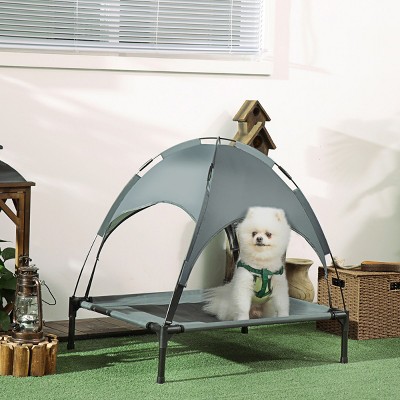 LAOTIES 30'' Elevated Dog Bed with Canopy,Portable Outdoor Pet Cot,Breathable Mesh,UV Protection,Sturdy Frame For Medium Dogs