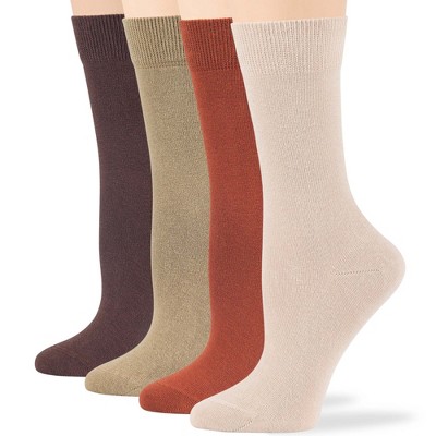 Women Cotton Solid Dress Socks - 4 Pack - Black, Brown, Blue, Grey, Beige  Khaki Shoe Size 5-9 M, 8-12 L | 7BIGSTARS KINGDOM