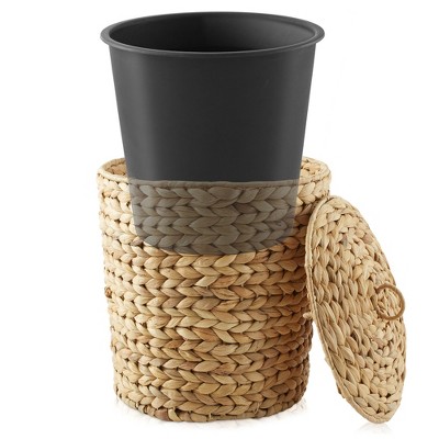 Natural Water Hyacinth Woven Bathroom Waste Basket with Lid