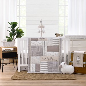 NoJo Together is Better White, Gray, and Taupe Stripes and Dots 4 Piece Nursery Crib Bedding Set - 1 of 4