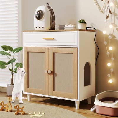 Cat Litter Box Enclosure with Drawer, Hidden Litter Box Furniture Cabinet, Multi-Functional Pet House, Cat Washroom Decorative Side End Table