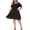 Agnes Orinda Women's Plus Size Smocked Square Neck Short Sleeve Stretchy A Line Dresses - 2 of 4