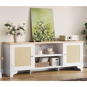 TV Stand 70 Inches,Rattan TV Stand for Living Room, Boho Entertainment Center , Wooden Console Cabinet with Storage and Shelf. - 1 of 4