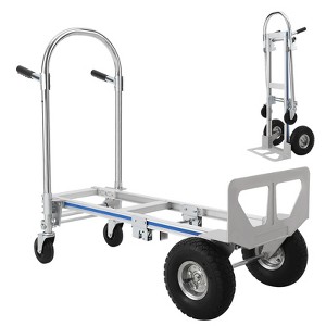 Aluminum Hand Truck & Dolly, Heavy Duty Convertible Hand Truck with 1000 lbs Capacity, Foldable 4-Wheel Utility Cart with 10" Pneumatic Tires - 1 of 4