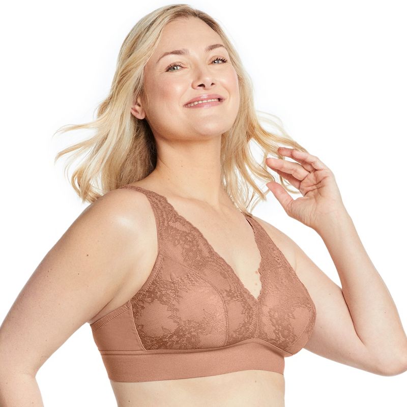 Glamorise Womens Bramour Lexington Lace Plunge Bralette Wirefree Bra 7013 Cappuccino, 3 of 5