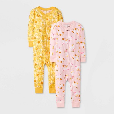 Baby Girls' 2pk Unicorn & Daisy Tight Fit Pajama Romper - Cat & Jack™ Pink 12M