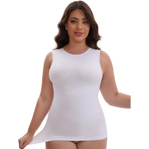 INSPIRE CHIC Women's Tummy Control Slimming Waist Shaper Crew Neck Traceless Sleeveless Long Tank Undershirt - 1 of 4