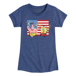 Girls' - SpongeBob SquarePants - Patrick Sparkers Flag Fitted Short Sleeve Graphic T-Shirt - 1 of 4