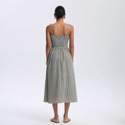 Женские платья A New Day Women's Smocked Bodice Midi Sundress - A New Day™ Olive Green Gingham M — фото 4