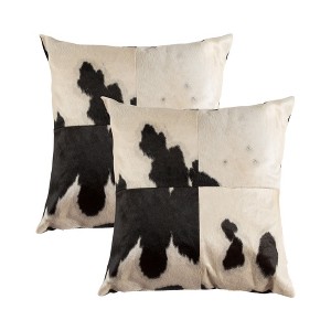 HomeRoots Set of Two 18" Black and White Cowhide Cowhide Throw Pillows - 1 of 4