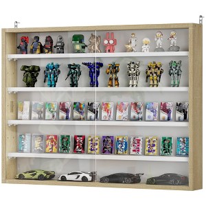 Aghana Digitals Wall-Mounted 5-Tier Display Case with 2 Glass Doors, Adjustable Shelves, Oak & - 1 of 4