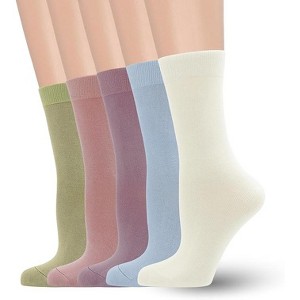 SERISIMPLE Women Soft Thin Viscose Bamboo Crew Socks, Fit Stretchy Casual, Business, Dress Calf Sock Large White 5 Pairs - 1 of 4