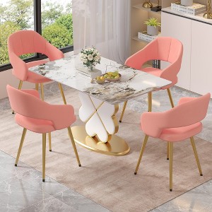 VECELO Velvet Dining Chairs Set of 2/4, Upholstered Kitchen Chairs with Cushion, Padded Backrest & Metal Legs, Pink/White - 1 of 4