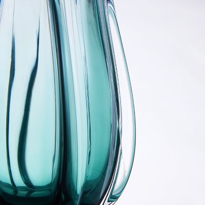 Hand Blown Forest Green Ombre Art Glass Vase 10" Tall
