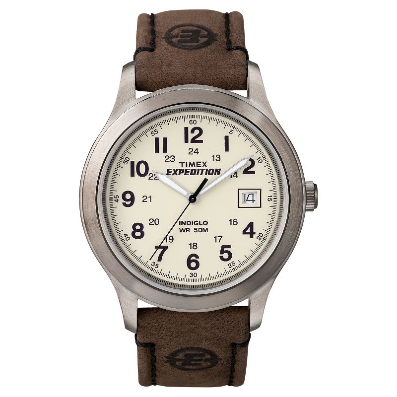 Men&#39;s Timex Expedition Field Watch with Leather Strap - Silver/Brown T49870JT, 1 of 4