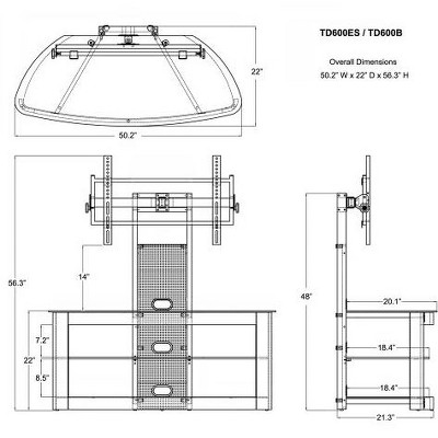 Espresso Black TV Stand with Mount and Glass Shelves