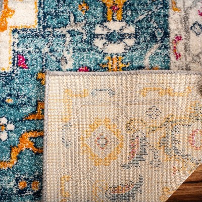Ivory and Turquoise Floral Motif Rectangular Area Rug, 4' x 6'