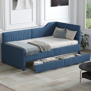 Twin Size L-Shaped Corduroy Daybed with 2 Storage Drawers for Bedroom or Apartment - 1 of 4