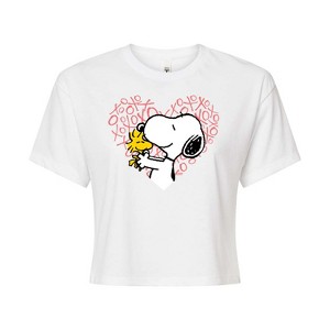 Women's - Peanuts - Snoopy Woodstock Xo Heart Cropped Graphic T-Shirt - 1 of 4