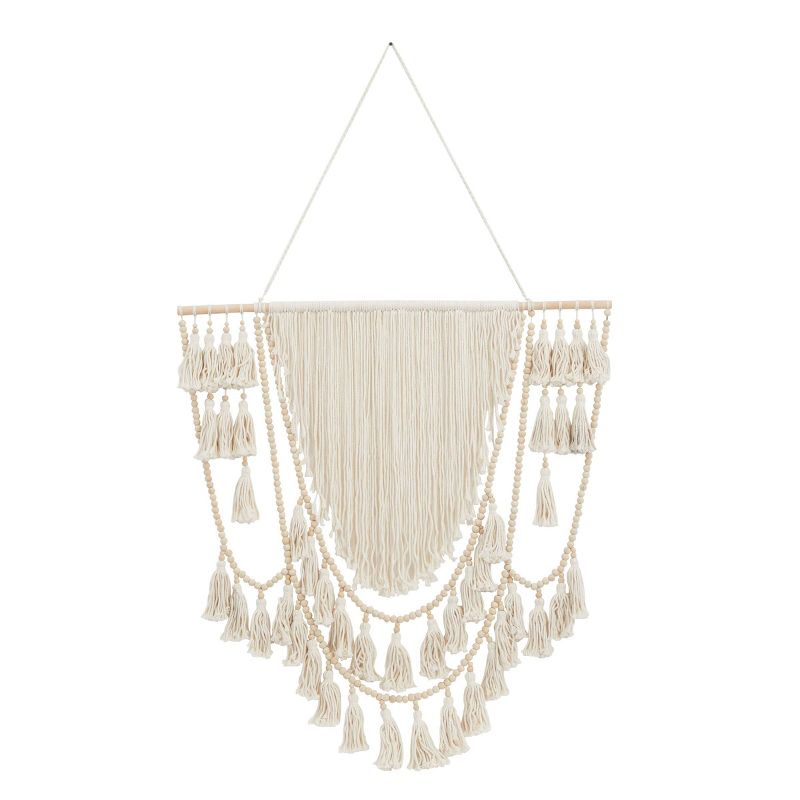 Cotton Macrame Weaved Intricately Wall Decor with Beaded Fringe Tassels - Olivia & May, 4 of 7