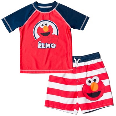 Sesame Street Elmo Baby Pullover Rash Guard and Swim Trunks Outfit Set Infant to Toddler 
