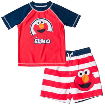 Sesame Street Elmo Baby Pullover Rash Guard and Swim Trunks Outfit Set Infant to Toddler