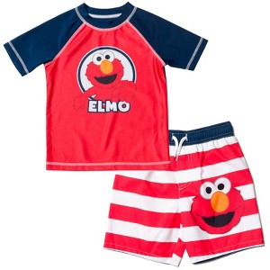 Sesame Street Elmo Baby Pullover Rash Guard and Swim Trunks Outfit Set Infant to Toddler - 1 of 4