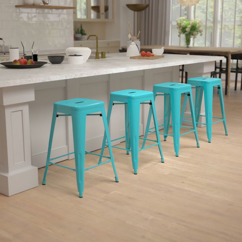 Emma and Oliver 4 Pack 24" High Metal Indoor Counter Bar Stool - Stackable Stool, 3 of 14