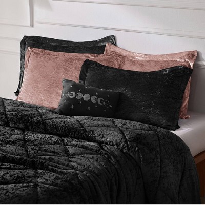 Black Twin Crushed Velvet Comforter Set with Decorative Pillow
