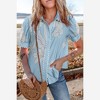Amaryllis Women’s Puff Sleeve Collared Button Front Blouse Scalloped Trim Oversized Floral Print - 2 of 4
