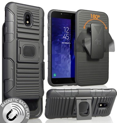 Nakedcellphone Combo for Samsung Galaxy J7 2018 (Star/Refine/Aero) - Ring Grip/Stand Case and Belt Clip Holster - Black